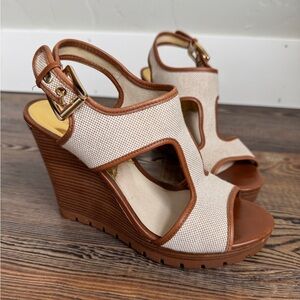 Michael Michael Kors Brown and Cream Wedge Sandals